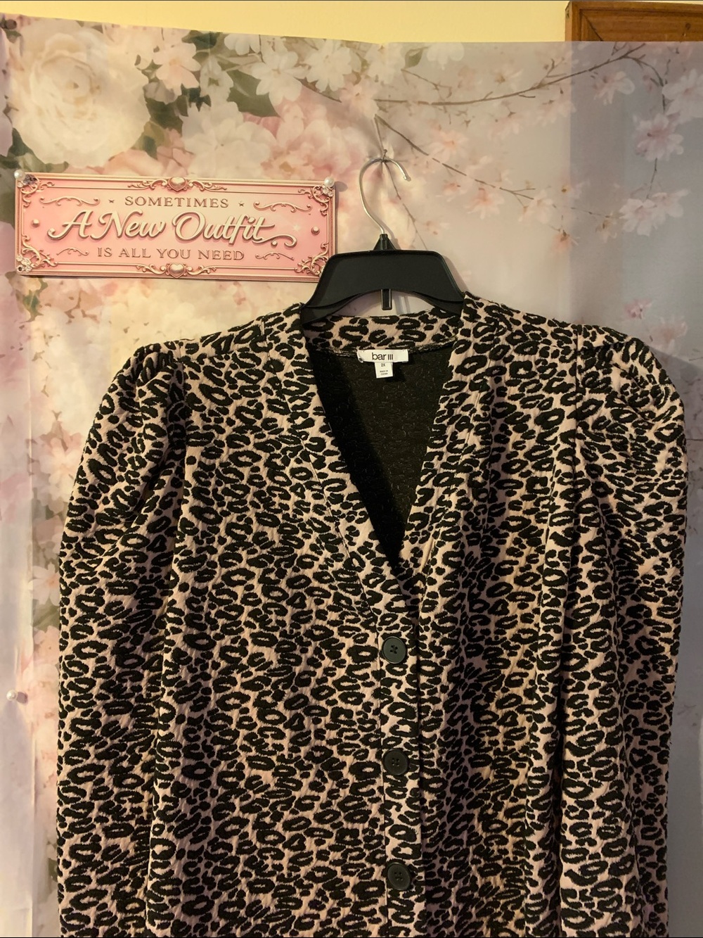 Bar III Pink and Black Leopard-Print Button Blazer